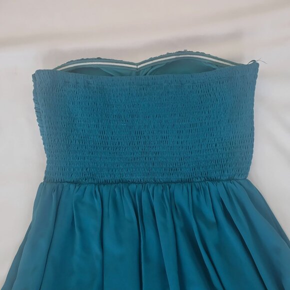 Women's Teal Chiffon Strapless Rhinestone Beaded Bodice High-Low Hem Dress Small - Picture 5 of 10